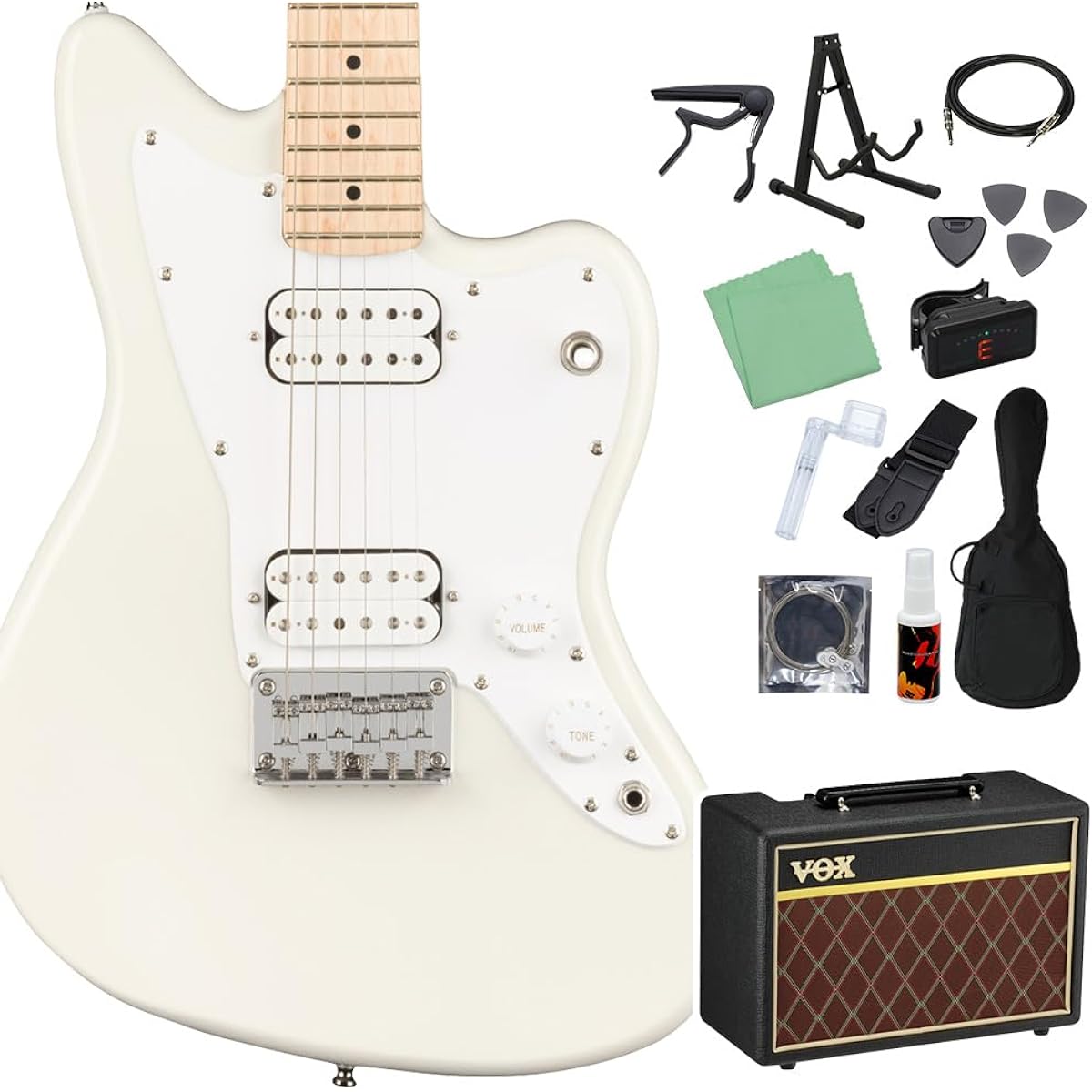 Squier by Fender Mini Jazzmaster HH Electric Guitar Beginner 14-piece Set [With VOX Amplifier] Olympic White Jazzmaster Mini Size Squier/Squier