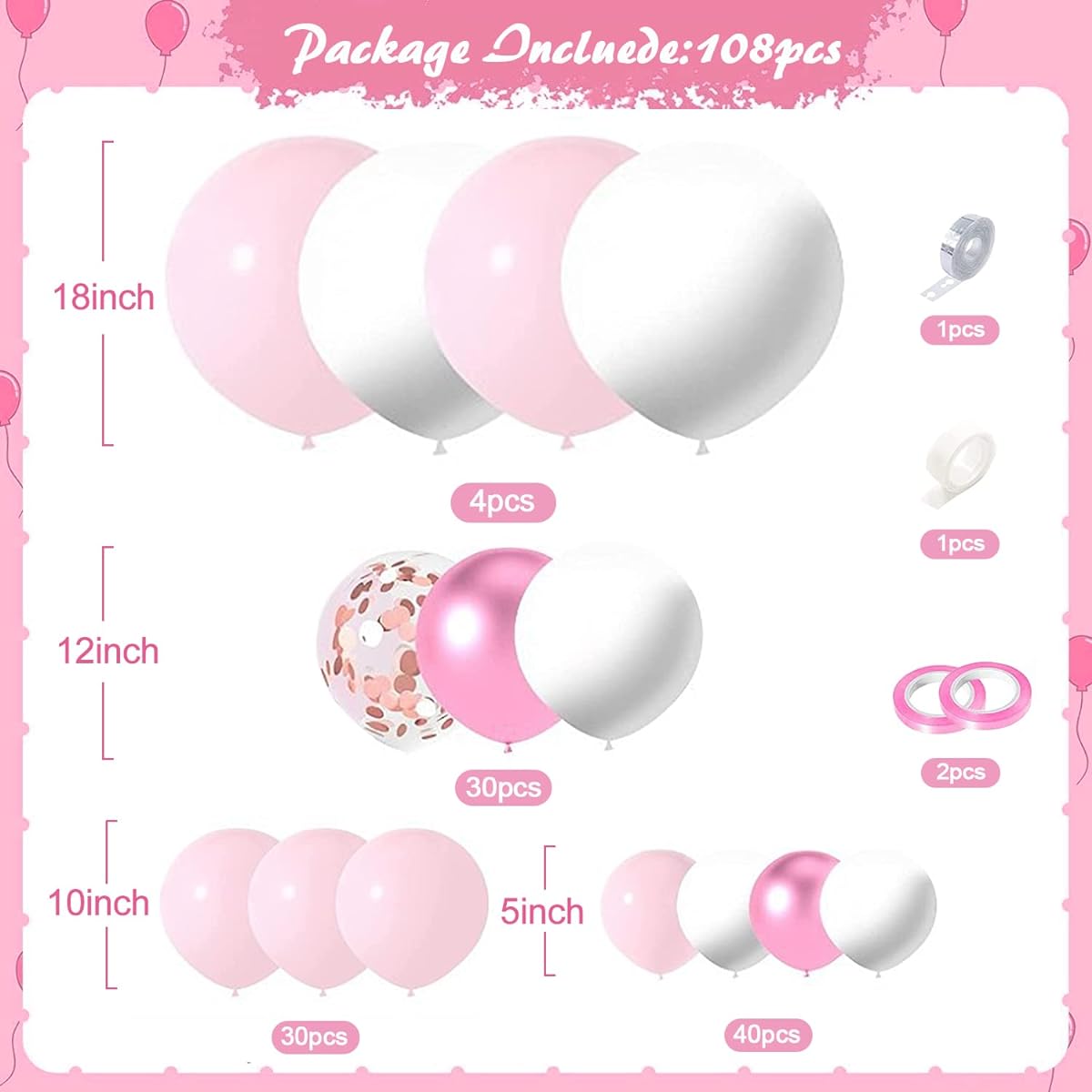 FCSONBTY Balloon Garland Arch Kit (Pink White)