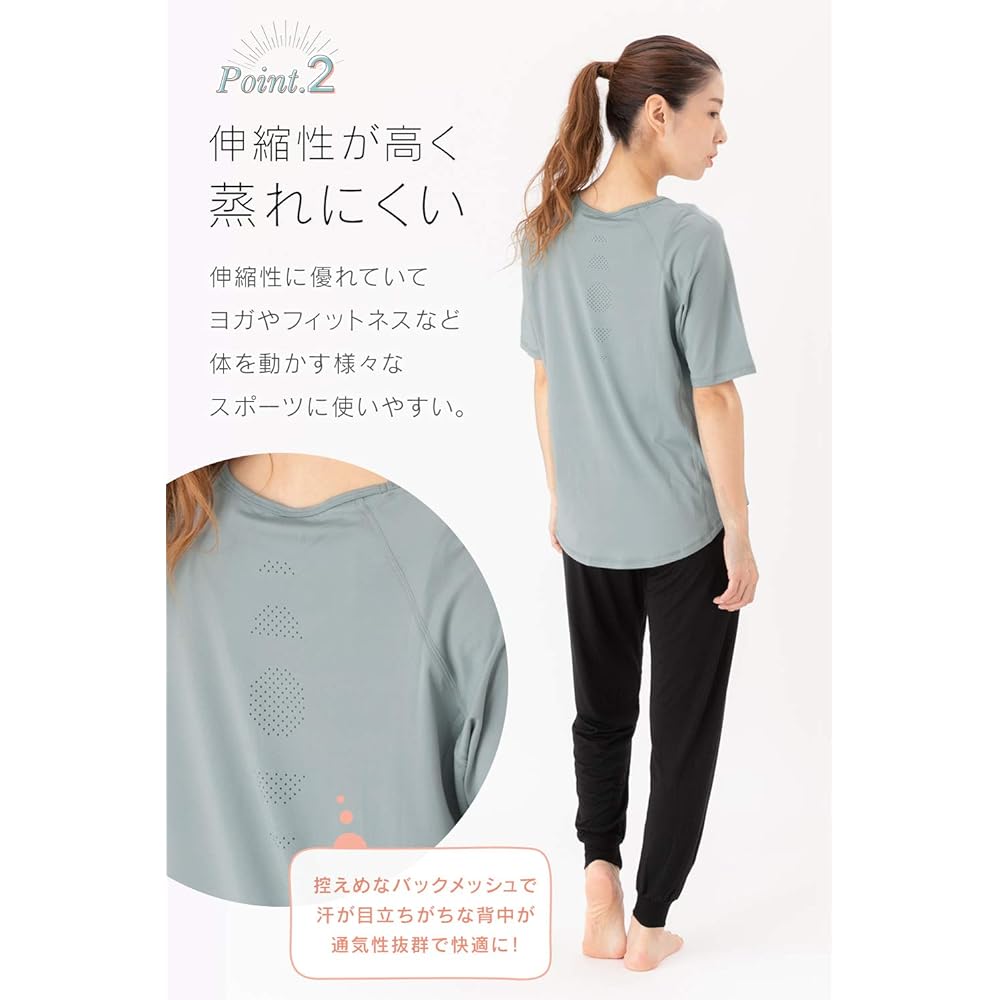 [necker] Women's Yoga Wear, Tops, Short Sleeve T-Shirt, Sportswear, Stretchy, Quick Drying, Sweat Absorbent, Yoga, Hot Yoga