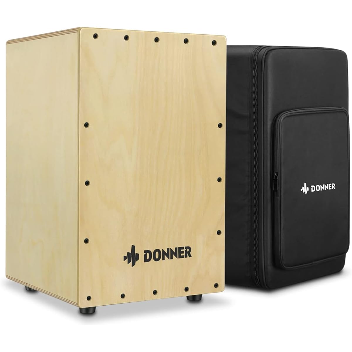 Donner Cajon Percussion Instrument Wooden Full Size Box Drum Internal Guitar Strings Cajon Bag with Rubber Feet String Classy Birch 30*30*48cm DCD-1