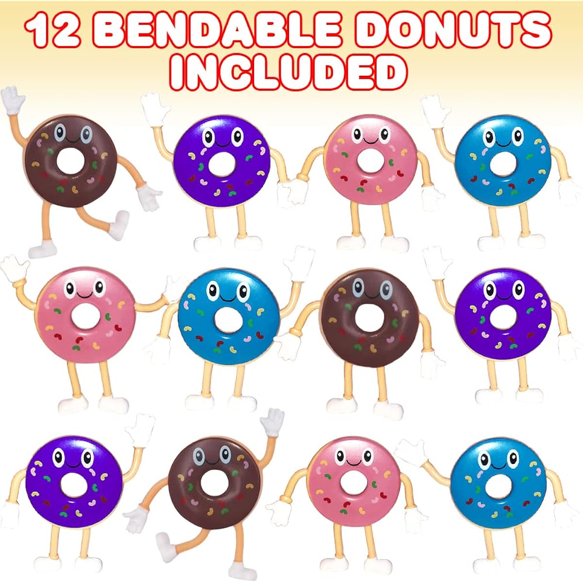 ArtCreativity Set of 12 Bendable Donut Figures Bendable Toys for Kids Donut Party Favors for Boys and Girls Stress Relief Fidget Toy Goodie Bag Stuffers Pinata Fillers