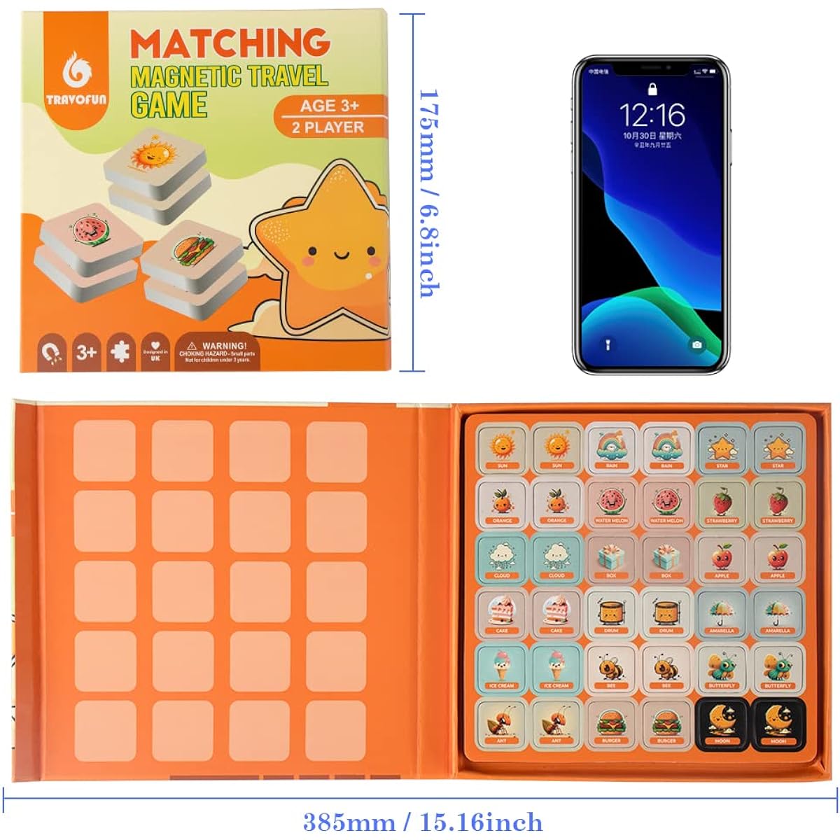 Magnetic Memory Game for Kids Travel Toy Game - 36 Double-Sided Chess Pieces, 18 Unique Styles - Perfect for Road Trips, Family Fun, Party Game Nights