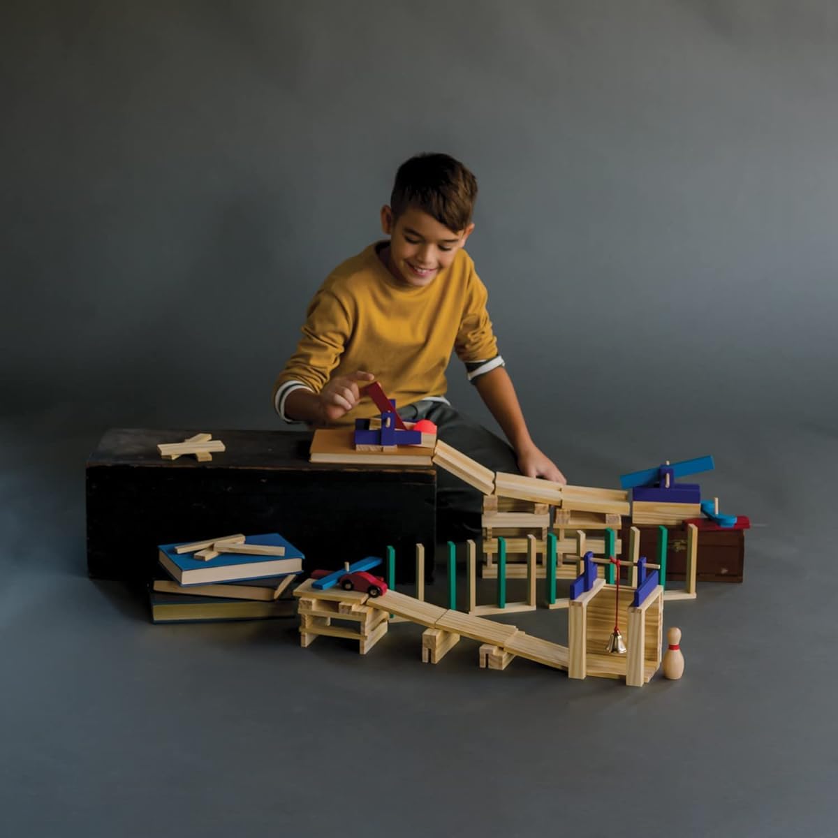 MindWare KEVA Contraptions Reactions Planks Construction Toy - 178 KEVA Building Planks (191 Piece Set) - Freeform Wooden Building Set Kids Build Their Own Ball Maze - Ages 7+