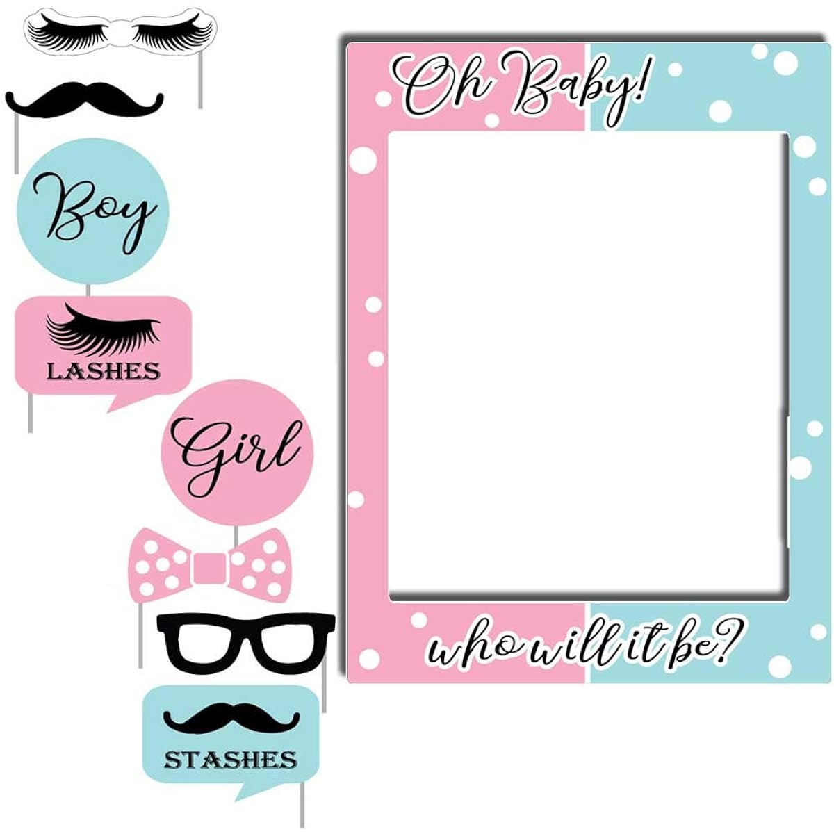 VictoryStore Gender Reveal Decorations: Lush or Stash Oh Baby Gender Reveal Photo Booth Frame and Photo Booth Props with 8 Short Prop Stakes