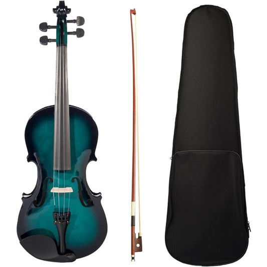 Violin Full Size 4/4 Handmade Acoustic Violin Ador Stick Violin for Students Adult Beginner Music Performance Training Bow Storage Case Blue