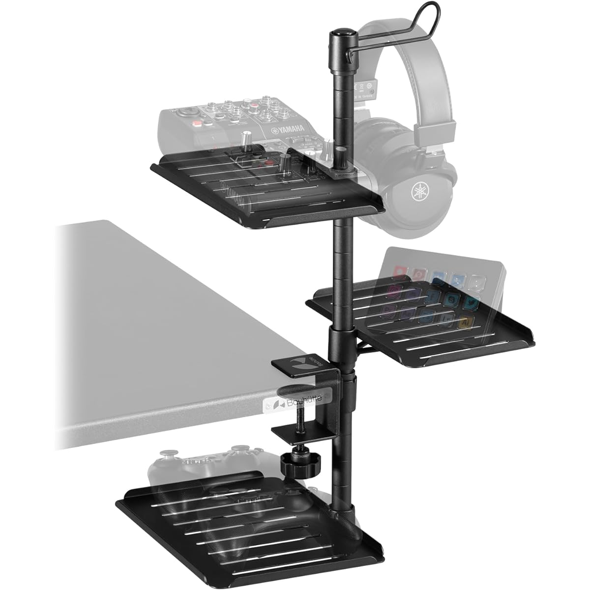 Bauhutte Audio Interface Stand BHP-A220-BK Under Desk Headset Audio Mixer Storage Retrofit