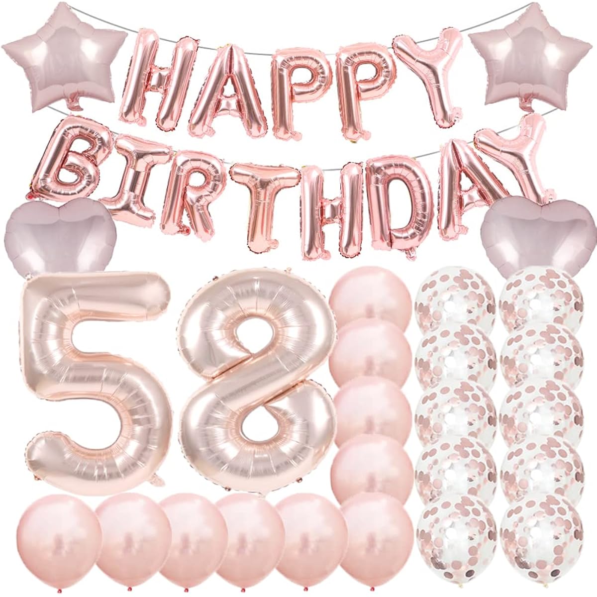 Sweet 58th Birthday Decorations Party Supplies Rose Gold Number 58 Balloons 58th Foil Mylar Balloons Latex Balloons Decorations for Girls/Women/Men/Photography Props