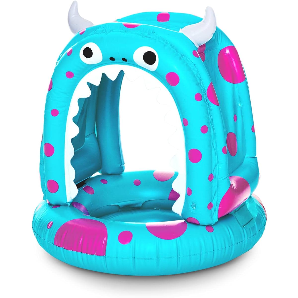 BigMouth Inc. Lil' Cute Monster Float with Canopy - Ultra Durable Dual Chamber 3 Point Harness with Child Safety Valve for Ages 1-3 years ~ 40 lbs UPF 50+ Protection Baby Pool Float