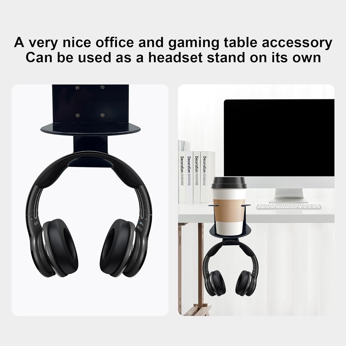 2-in-1 Desk Cup Holder with Headphone Hanger Holder Spill-proof Cup Holder - 360° Rotation Aluminum Alloy Stand Hook Bearing Capacity