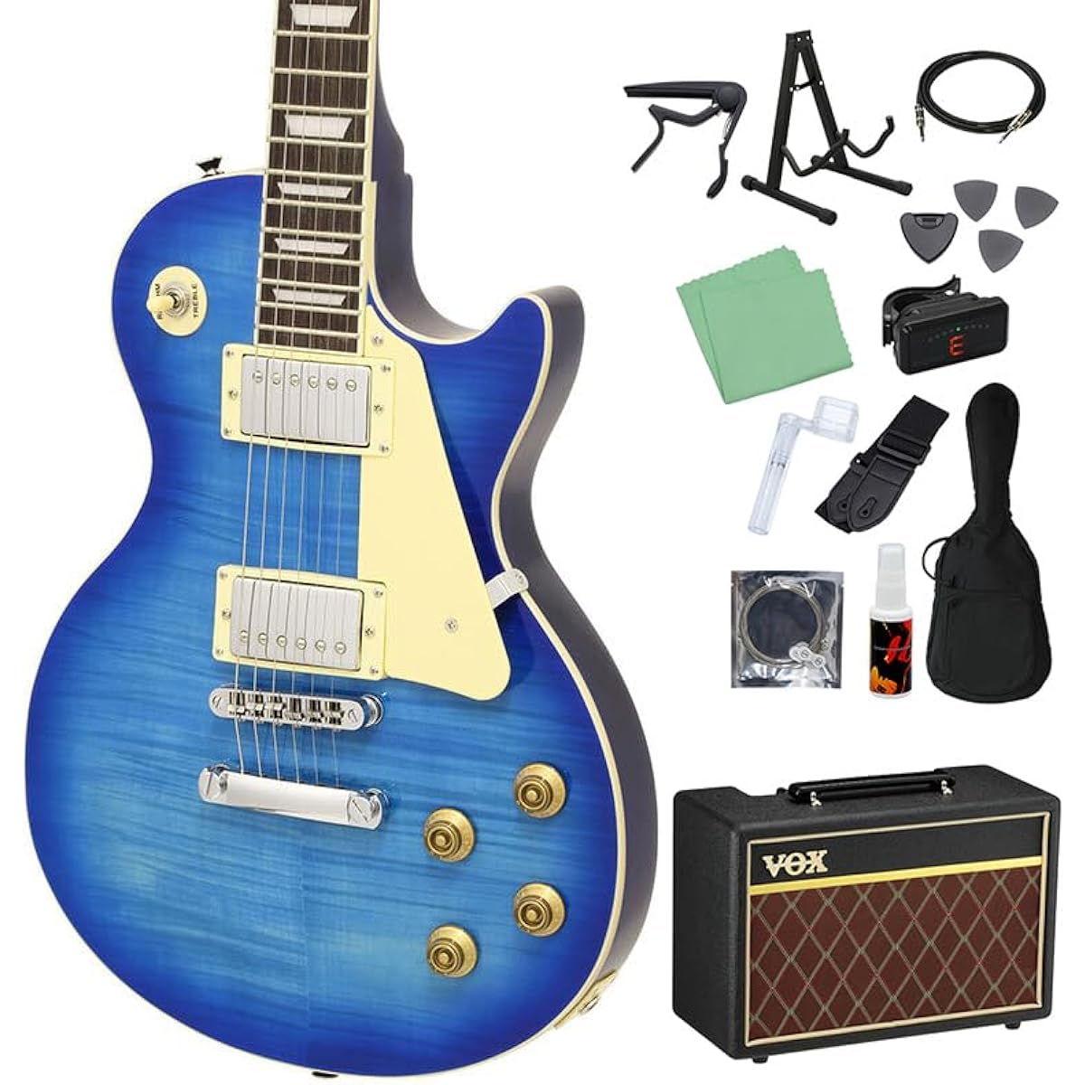 Blitz by AriaProII BLP-450 SBL Electric Guitar Beginner 14-piece Set [With VOX Amplifier] Les Paul Standard See-Through Blue Blitz