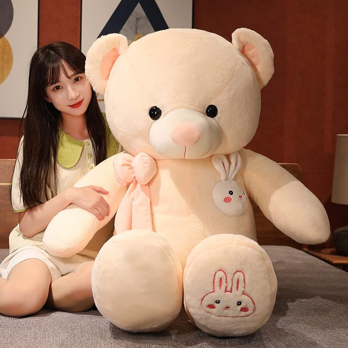 HYAKURI Plush Toy Extra Large Bear Teddy Bear Large Bear Hug Pillow Cute Animal Stuffed Toy Fluffy Cushion Birthday Gift Bear Sewing Wrapped Interior Figurine (B#Yellow, 140cm)