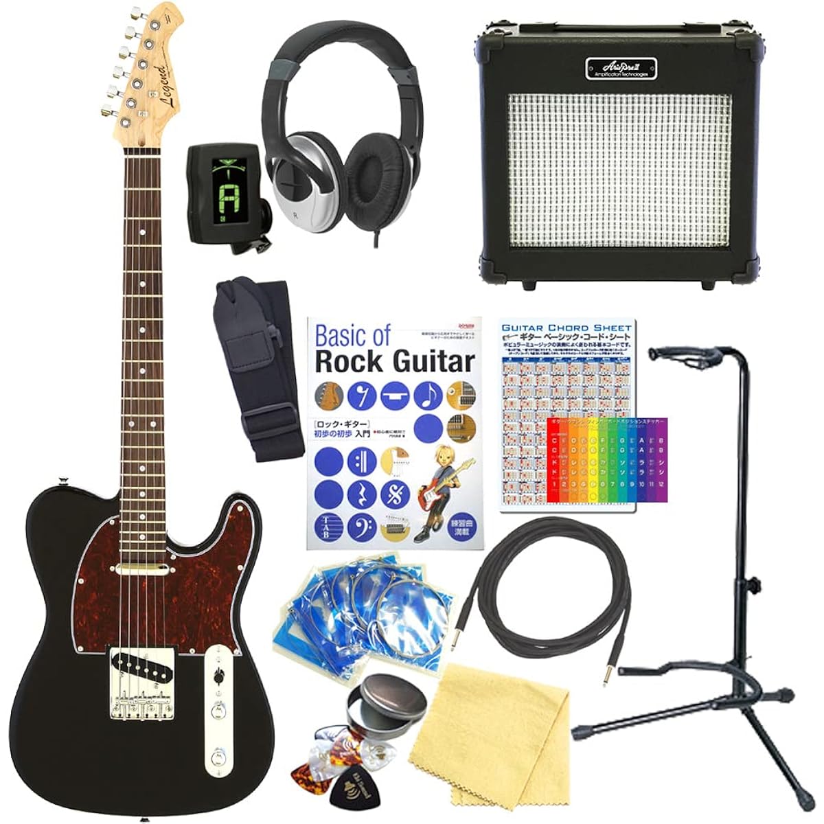 Electric Guitar Beginner Set Telecaster Type 15 Piece Set Legend LTE-Z TTBK/R