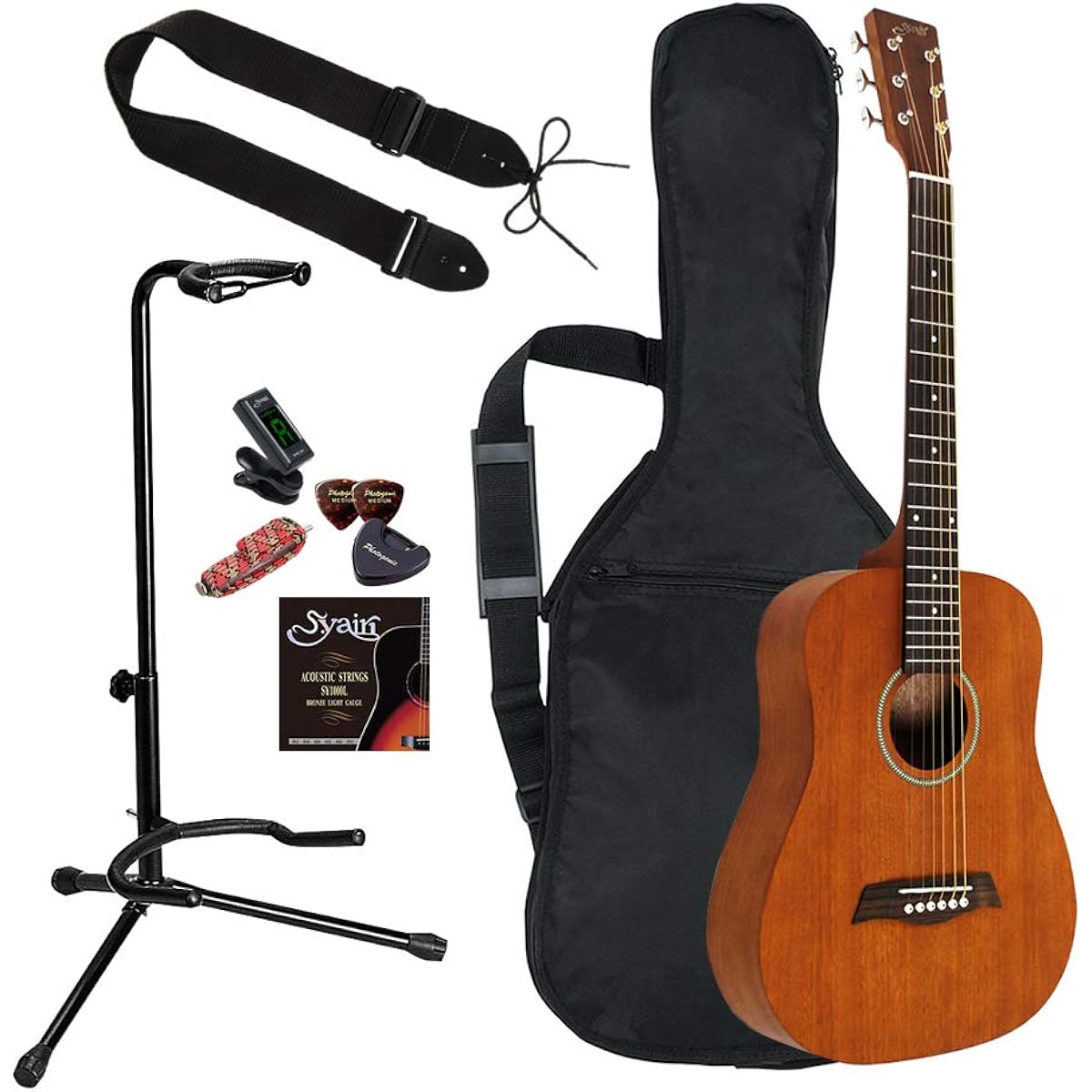 S.Yairi Mini Acoustic Guitar Beginner Set Original 9 Piece Special Set YM-02/CS Cherry Sunburst (Tuner/Capo/Strap/Soft Case/Replacement Strings/Pick/Pick Case/Guitar Stand Included)