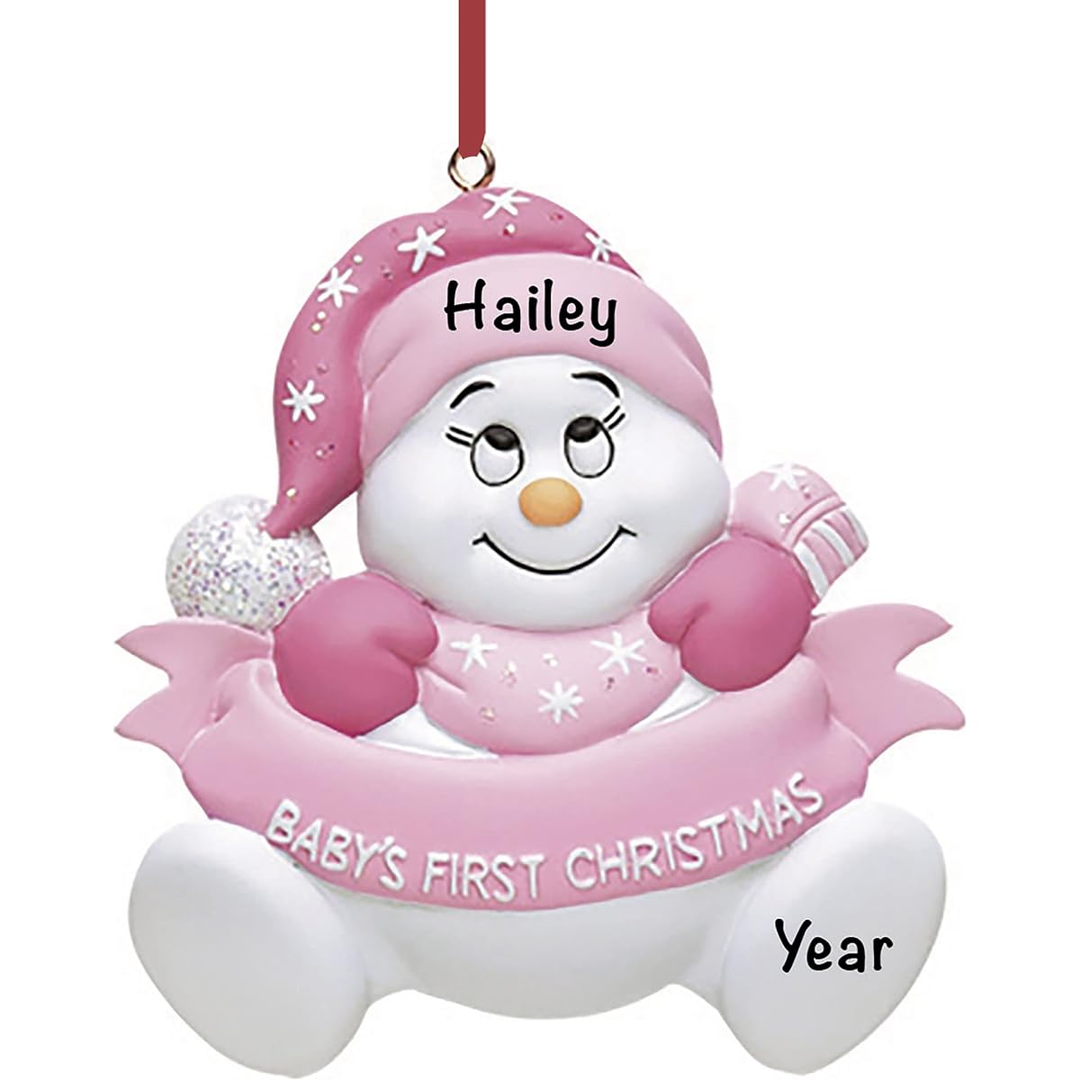 Pink Baby 1st Christmas Snow Baby Personalized - (Unique Christmas Tree Ornaments - Classic Decor for Holiday Parties - Custom Decorations for Family, Kids, Babies, Military Sports and Pets)