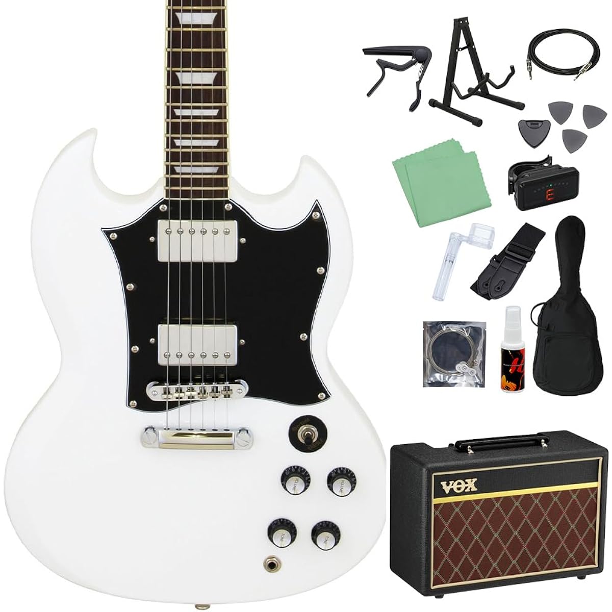 Blitz by AriaProII BSG-STD WH Electric Guitar Beginner 14-piece Set [With VOX Amplifier] SG Type White Blitz