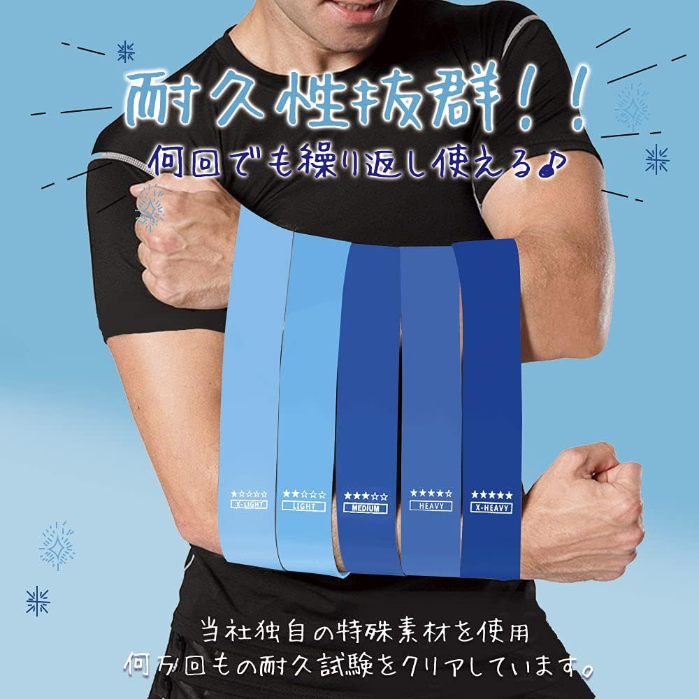 [Apollon] Rubber Tube Training Tube Training Band Home Exercise Set of 5 with Storage Pouch (Blue)