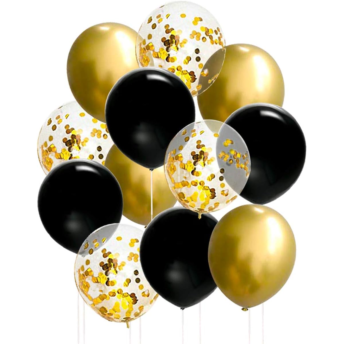 50pcs 12inch Black and Gold Balloons Gold Confetti Balloons Black and Gold Metallic Chrome Latex Balloons for Birthday Party Decorations Graduation Balloons Garland Arch Kit