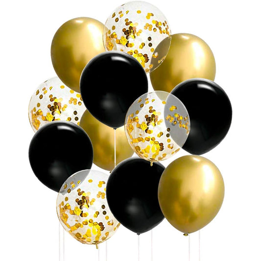 50pcs 12inch Black and Gold Balloons Gold Confetti Balloons Black and Gold Metallic Chrome Latex Balloons for Birthday Party Decorations Graduation Balloons Garland Arch Kit
