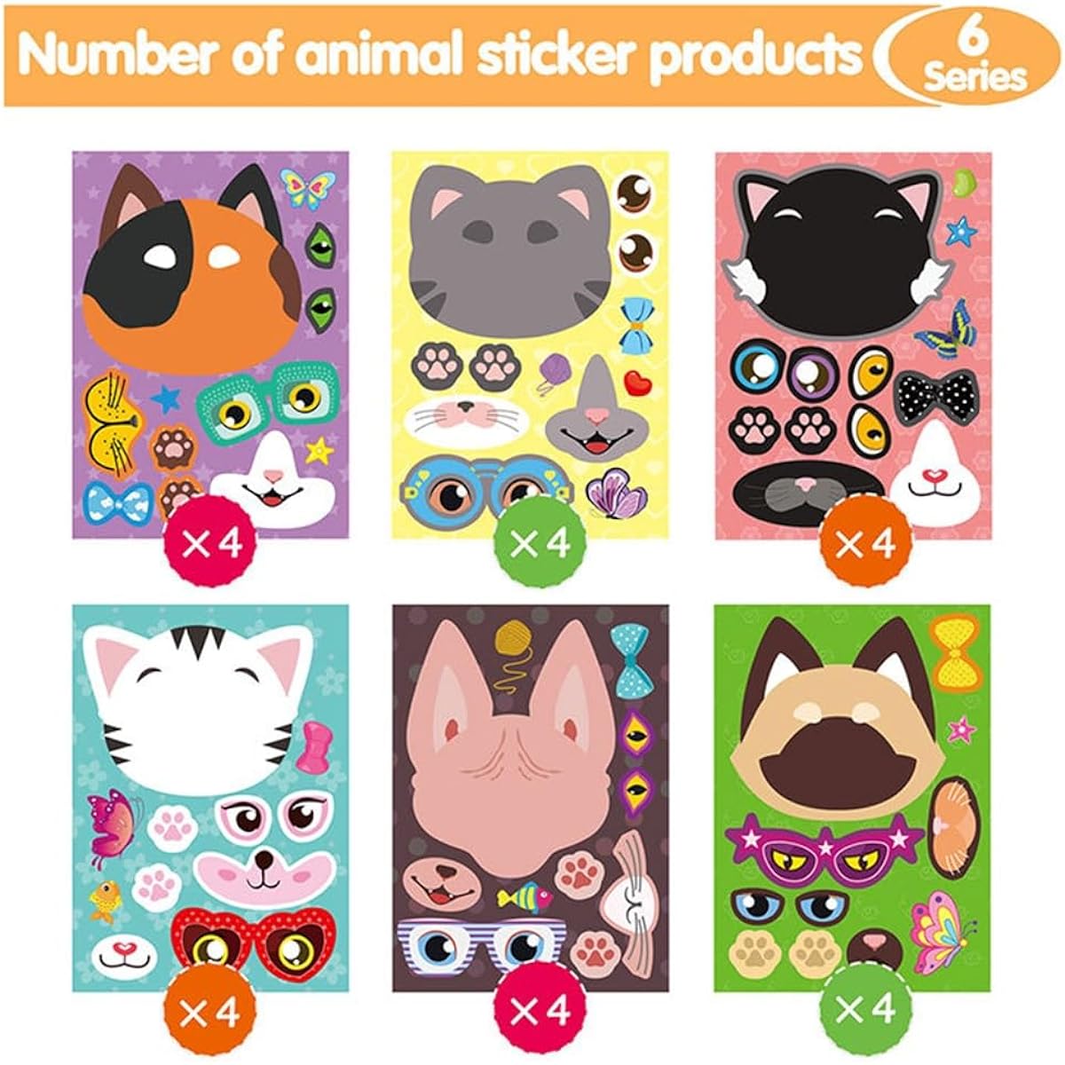 Make a Face Stickers for Kids DIY Puzzle Stickers Cute Anime Stickers for Birthday Party Favors Reward Arts Crafts School (Cat)
