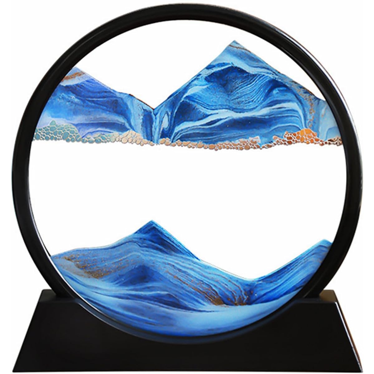 MIUVA Moving Sand Art Picture Quicksand Painting Round Glass Sand Landscape 3D Deep Sea Sand Art (7 Inch, Blue)