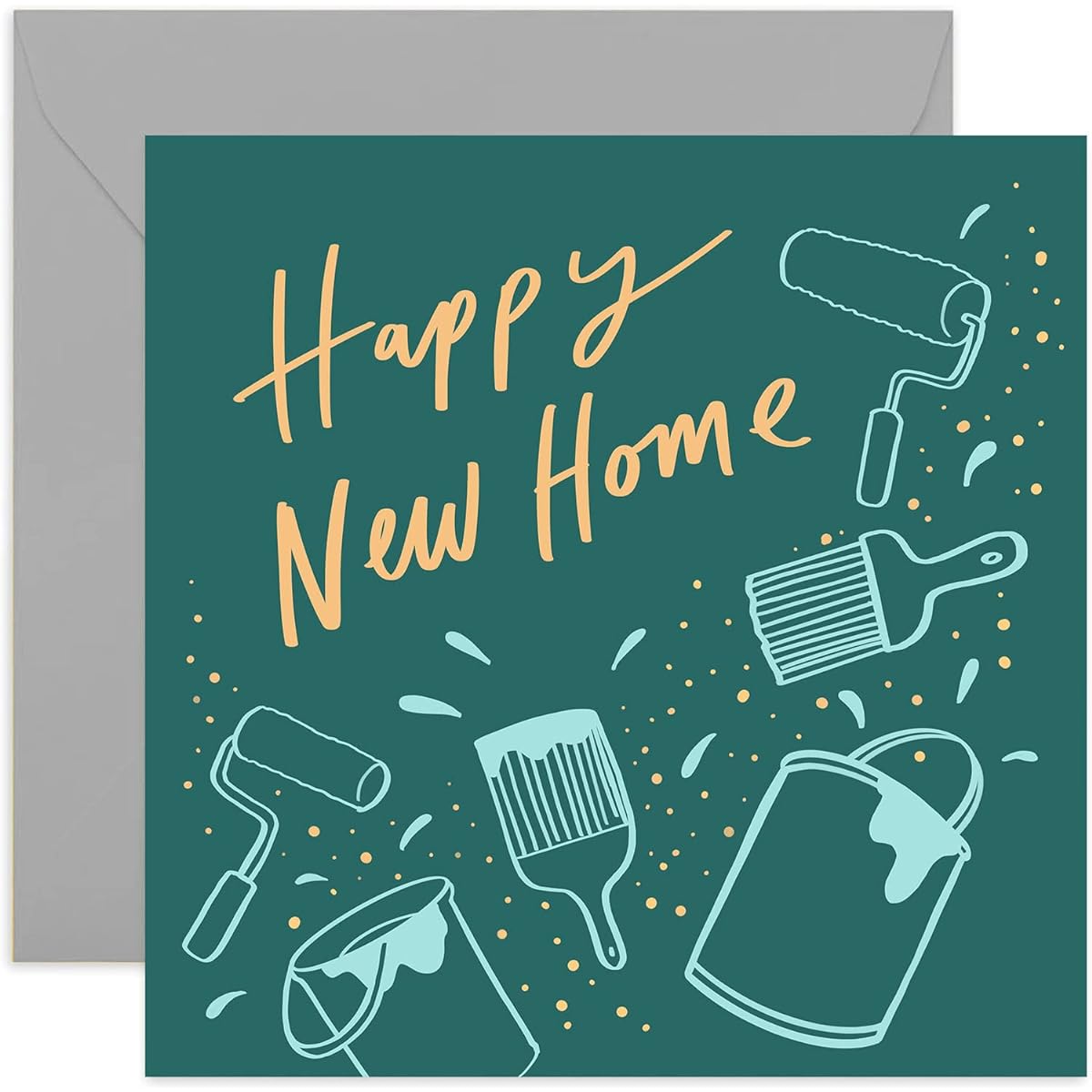 Old English Co. Paintbrush Happy New Home Card - Unisex Housewarming Card | Congratulations on your move | Blank inside & envelope included