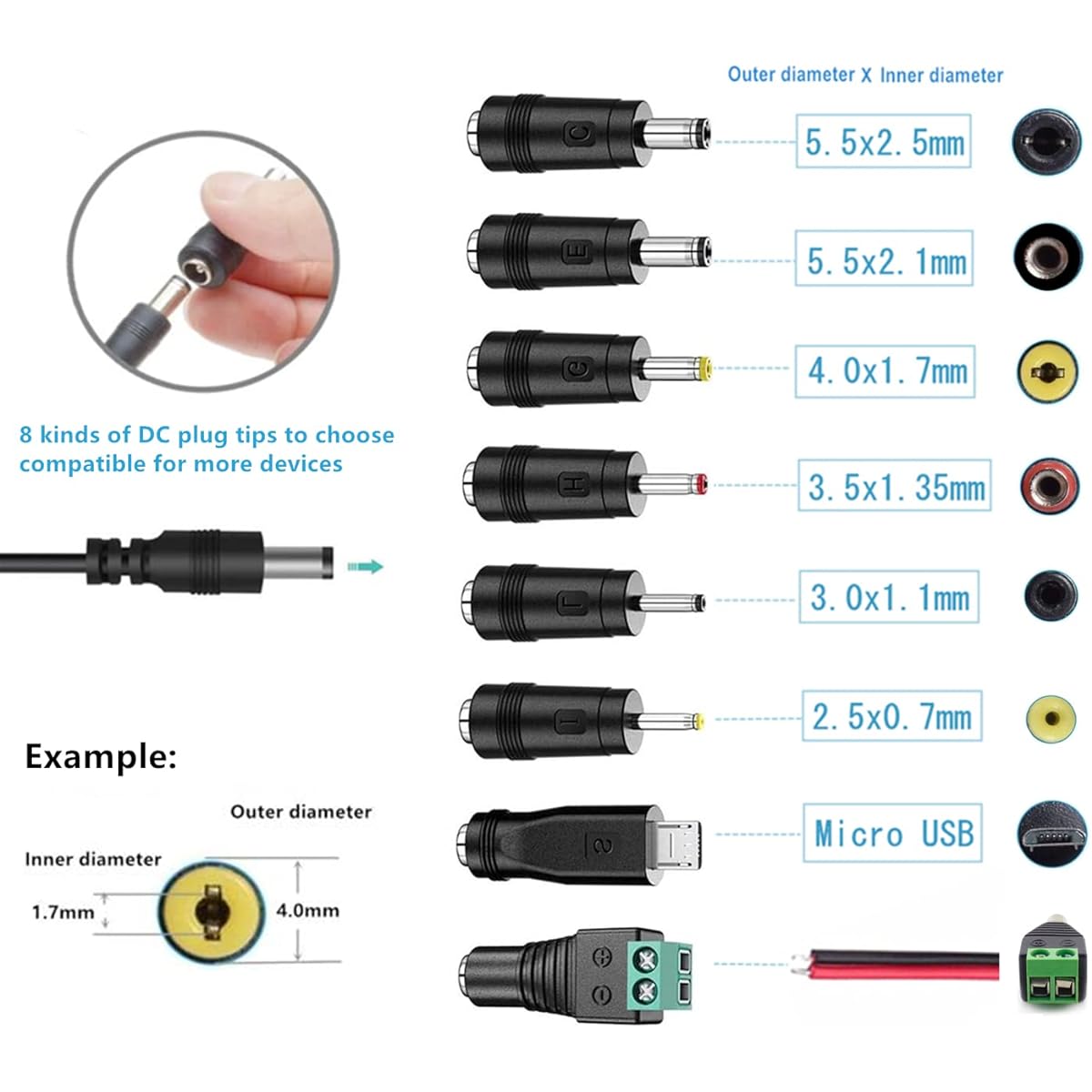 Geluorui UL AC Adapter 15V 1A Power Supply AC110V to DC15V 1000mA 500mA 100mA Switching Power Adapter with 8 Plug Adapters 5 Feet Cord 15V Wall Charger Transformer AC DC Adapter (DC15V~1A)