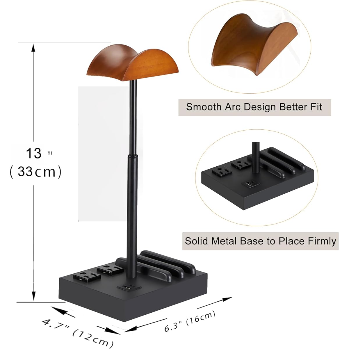 CASTLELIFE Headphone Stand, Desktop Gaming Headset Holder with 2 AC Outlets and USB C&A Port, Charging Station & Phone Stand, Wooden Earphone Table Gaming Accessories for Desktop Gamers, Black