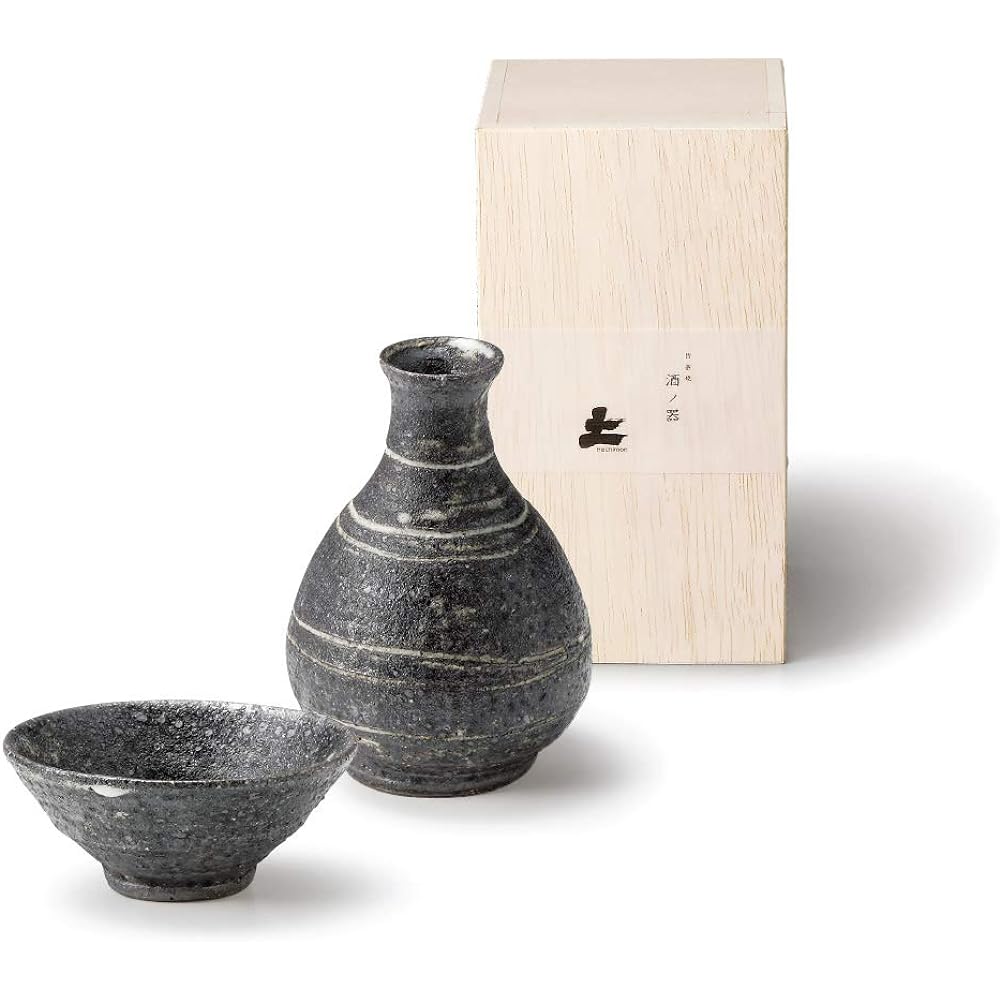 Marui Seito Shigaraki Ware Hechimon Sake Cup Set in Wooden Box Kinyo MR-3-3001