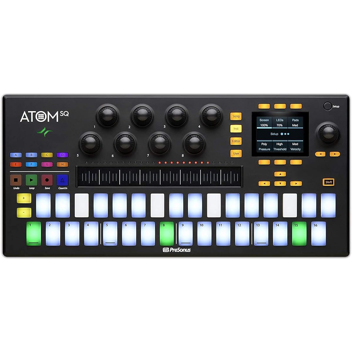 PreSonus ATOM SQ Hybrid Controller Velocity Sensitive/Pressure Sensitive RGB LED 32 Pads Ableton Live Lite, Studio One Artist Bundle