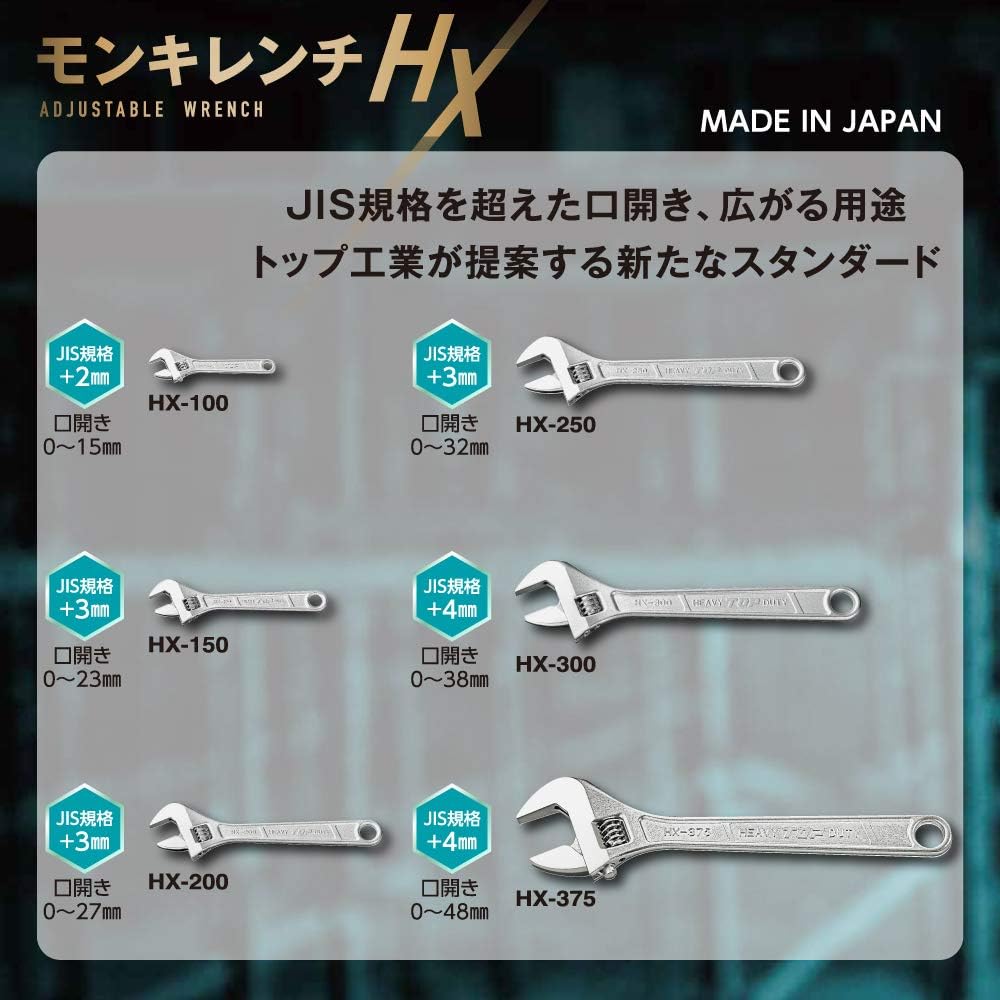 Top (TOP) Opening 0~48mm Tsubamesanjo Domestic Forged Heat Treated Monkey Wrench HX-375