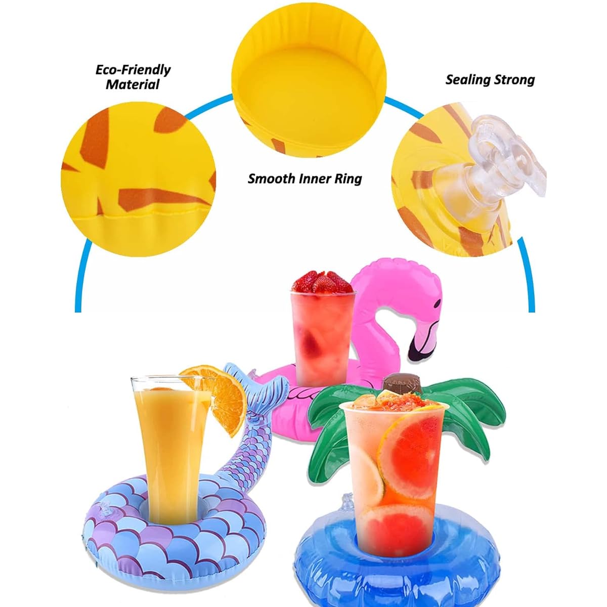 CPTC Floating Drink Cup Holder for Pool, 10 Pack Inflatable Drink Holder Drink Float for Swimming Pool Party