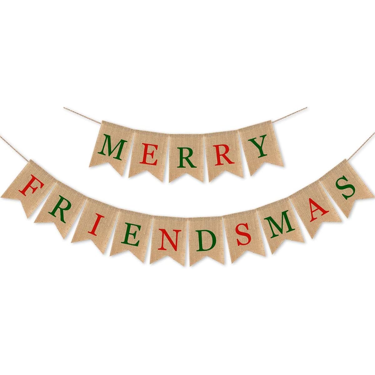 SWYOUN Burlap Merry Friendsmas Banner Christmas Holiday Friends Party Supplies Garland Decorations (Colorful)