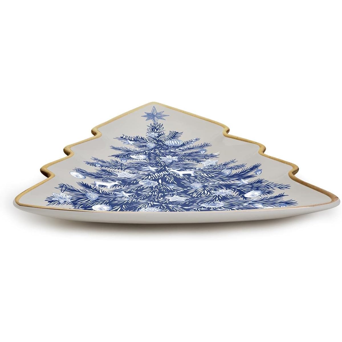 Two's Company Blue & White Christmas Tree Plate