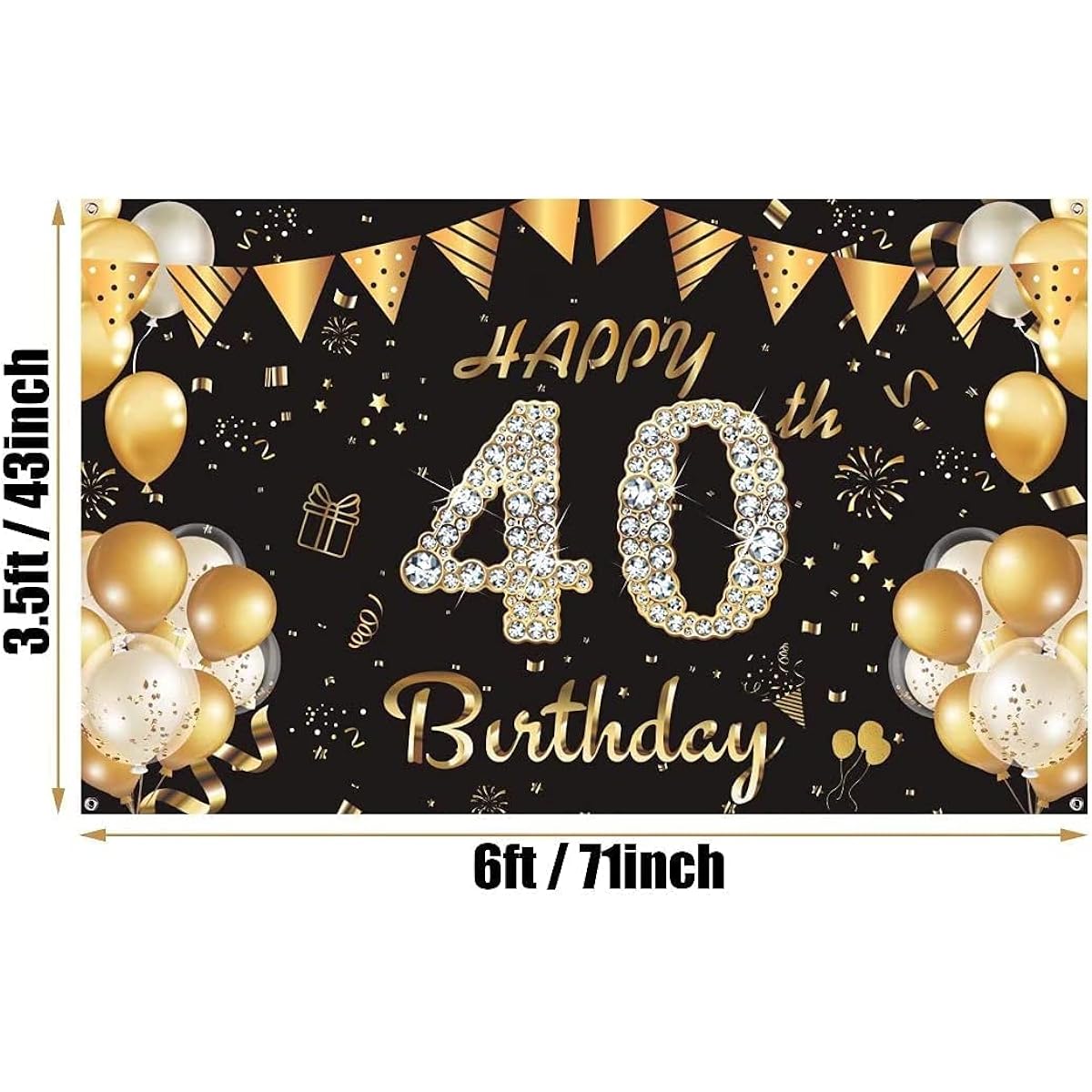 40th Birthday Backdrop Banner Black Gold 40th Birthday Banner 40th Birthday Yard Banner Sign 40th Birthday Photo Booth Backdrop Decorations Party Supplies for Indoor/Outdoor