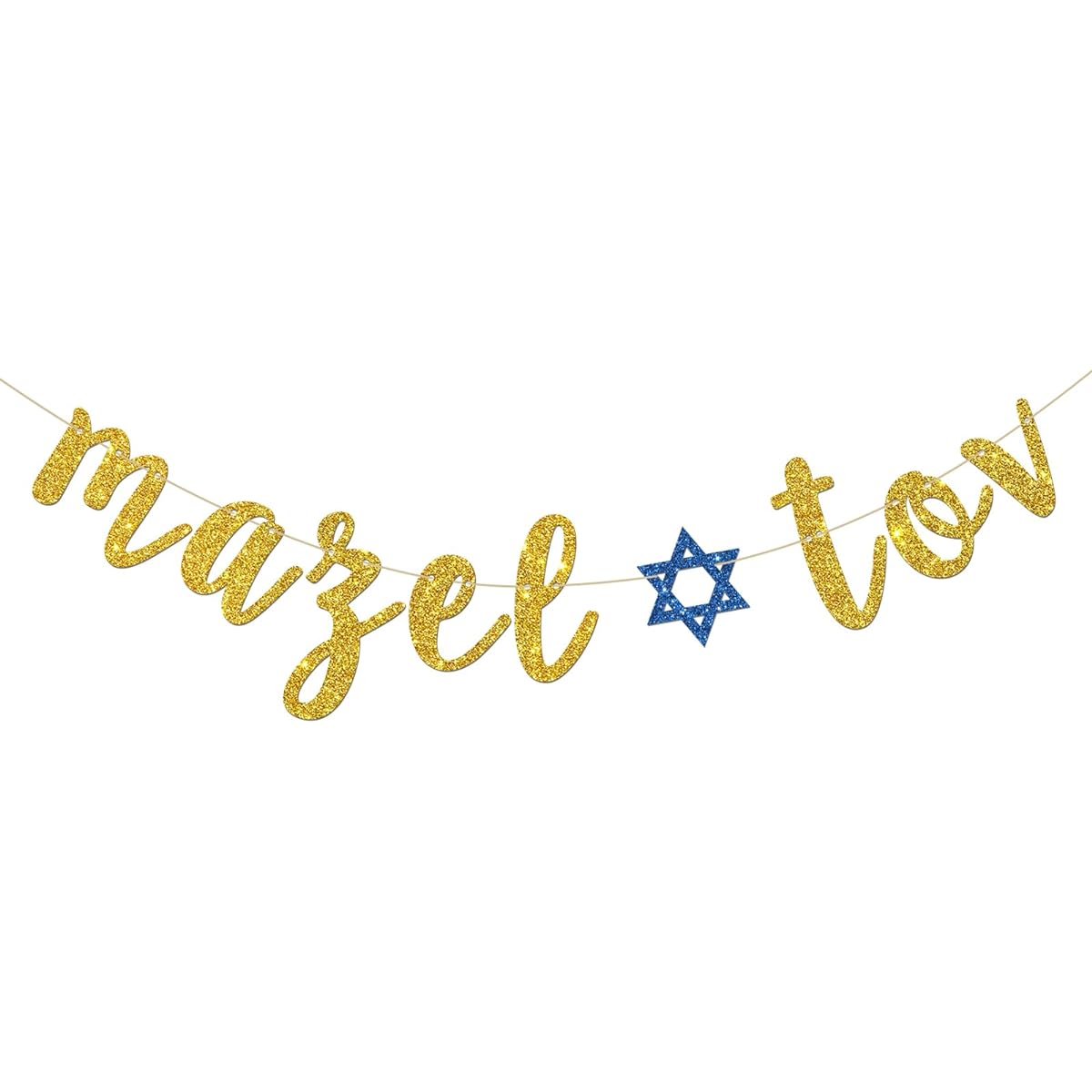 INNORU Mazel Tov Banner Congratulations Party Decorations Bar Mitzvah Birthday Wedding Jewish Party Decorations Gold Glitter