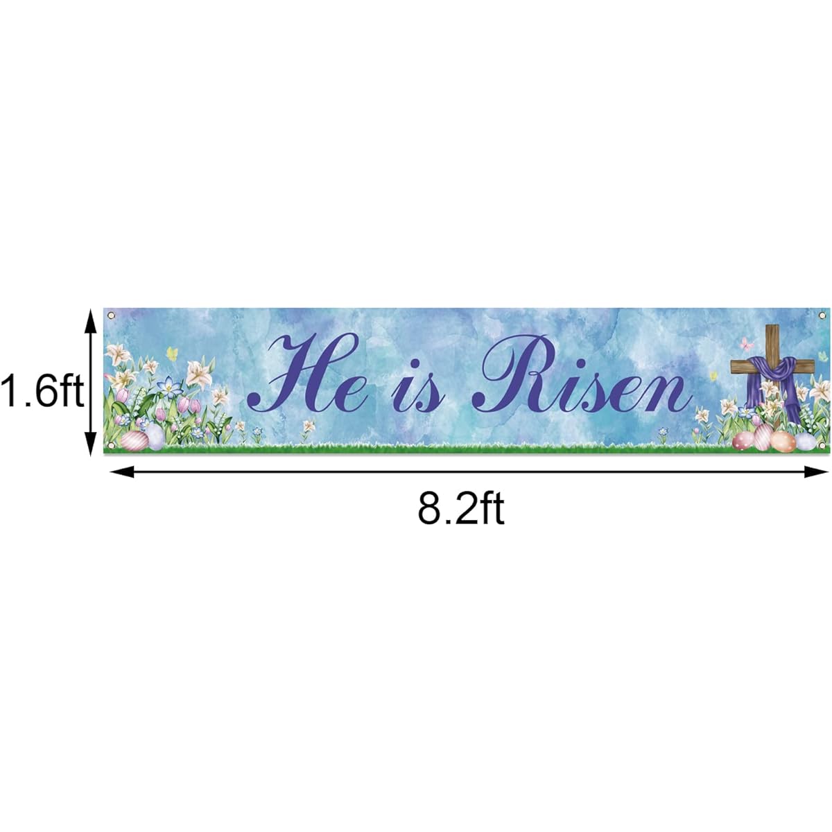 He is Risen Fence Banner Easter Christian Cross Lily Egg Religious Party Photo Booth Backdrop Garden Outdoor Decoration