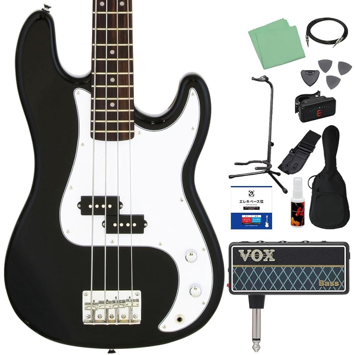 LEGEND LPB-Z Black Bass Beginner 12-piece Set [with amPlug] Precision Bass Type Legend