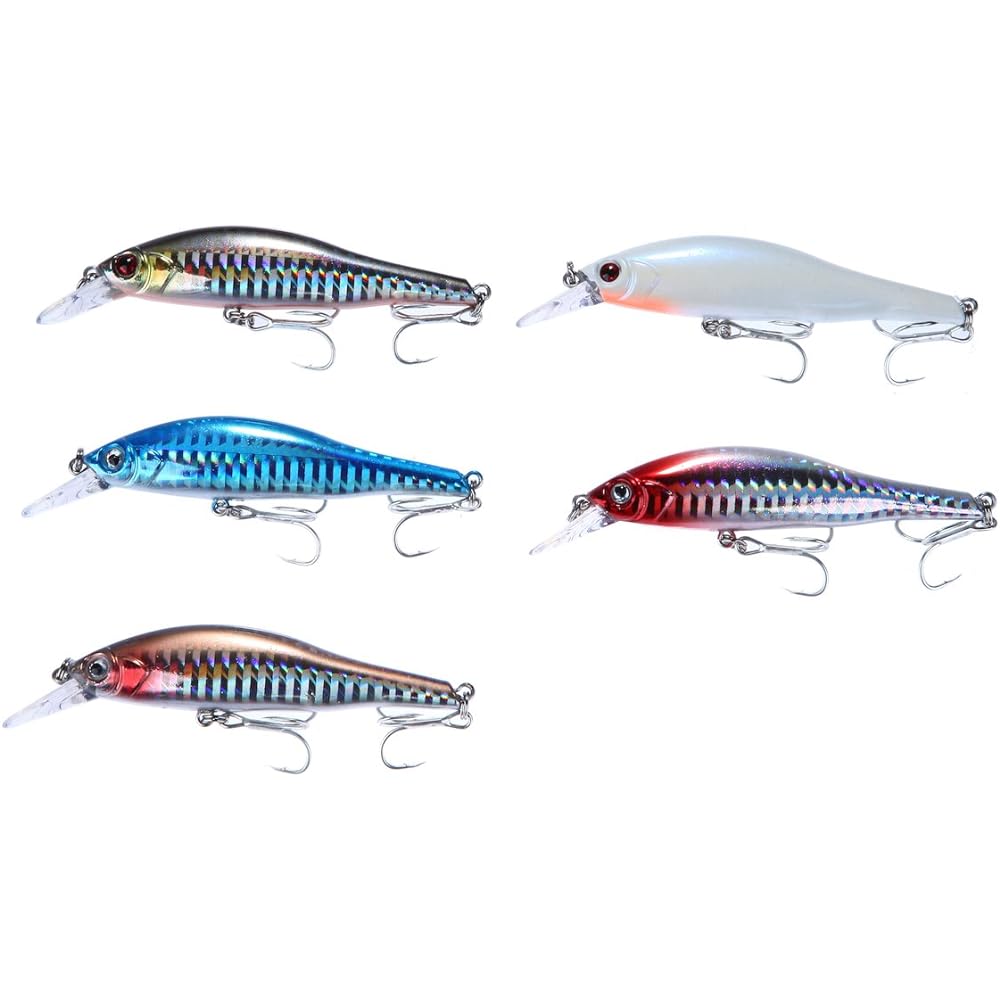 UMINEKO 006-90S Bay Seabass Flounder Sinking Minnow Set of 5 90mm 11.5g Lure with Multi Case Compatible with Seawater, Brackish Water, Freshwater Red Head Pearl White Blue Sardine Black Silver Brown Silver