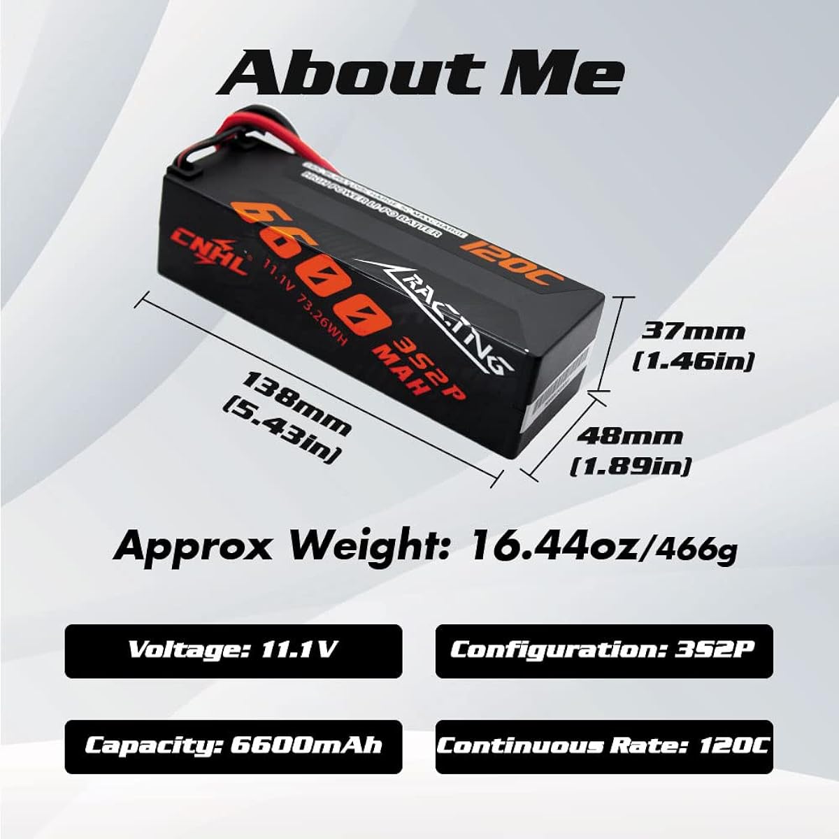 CNHL 3S Lipo Battery 6600mAh 11.1V 120C with EC5 Plug for RC Car RC Airplane/Truck Heliplane/Multi-Motor Hobby DIY Parts (2 Pack)