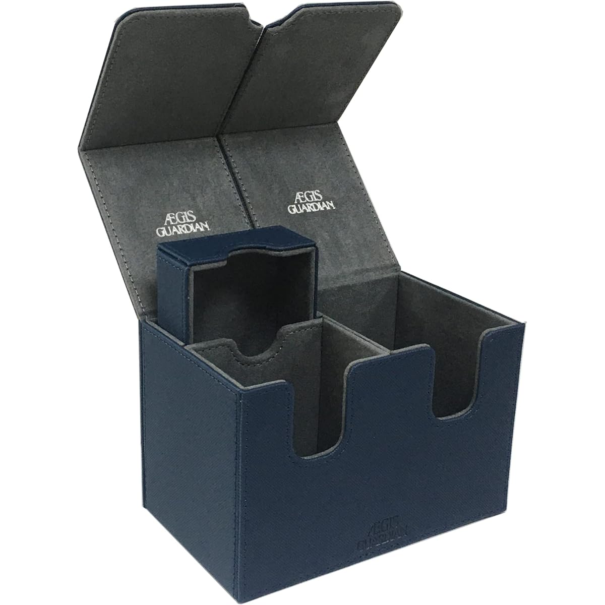 AEGIS GUARDIAN Premium Leather Deck Box 150+ Card Deck Box with 1 Tray MTG Commander Deck Twin Flip Deck Game Box for Sleeve Card Deck Playing Card Box TCG MTG PVC Free Blue