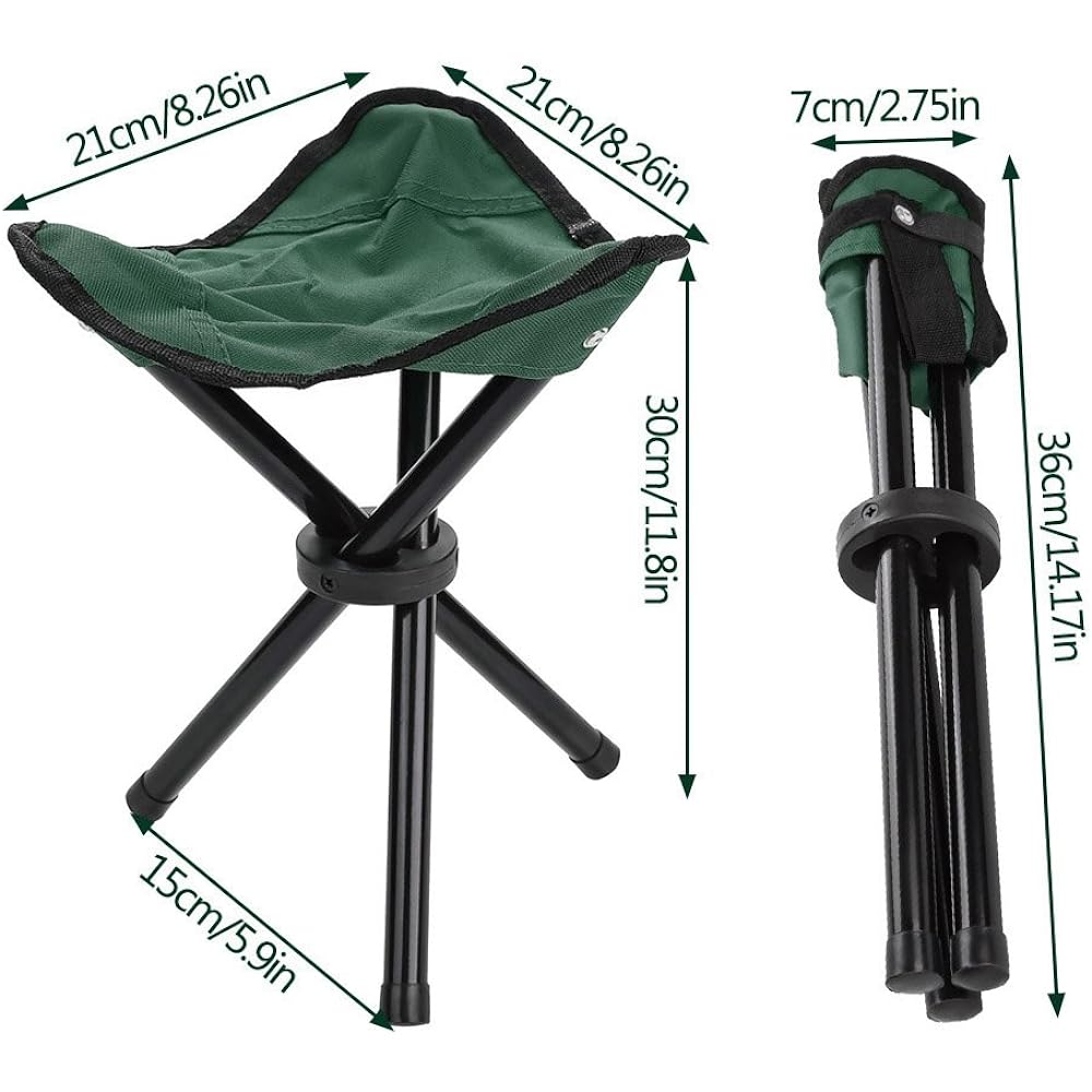 Fishing Tripod Chair, Fishing Chair, Outdoor Folding Chair, Lightweight, Compact, Portable, Load Capacity 100kg, Stable, For Camping/BBQ//Hiking/Travel/Housework/Gardening (S-Green)