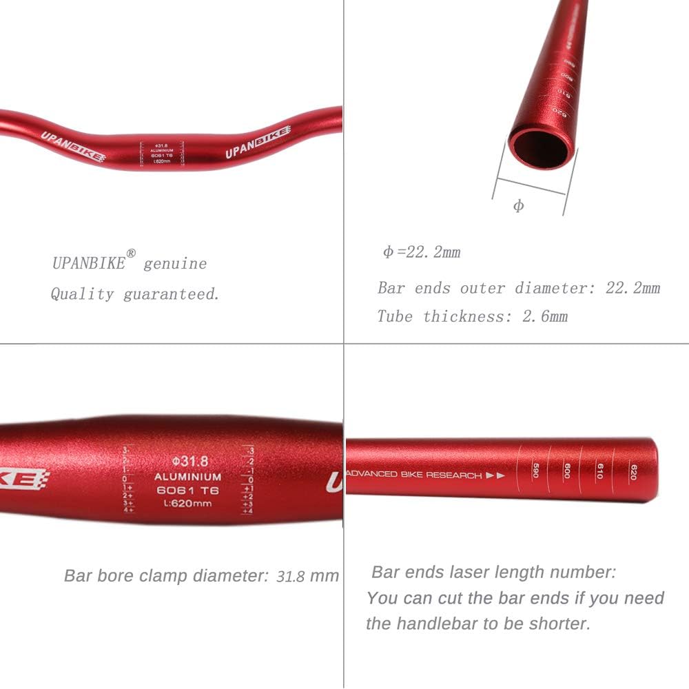 UPANBIKE Mountain Bike Road Bike Bicycle Handlebar 31.8mm 620mm Riser Bar (Red)