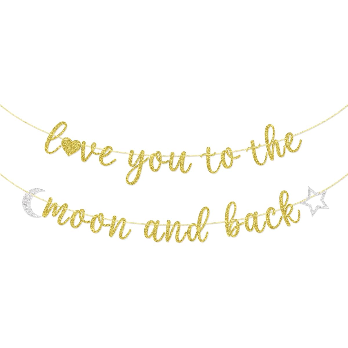 Love You to the Moon and Back Banner Wedding Bridal Shower Baby Shower Anniversary Party Decorations Gold Glitter