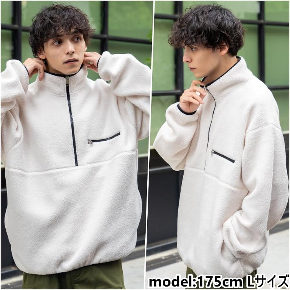 [Wego] Unisex Fleece Half Zip Pullover Clothes Sweatshirt Outerwear Tops Street Korean Simple Christmas Present Autumn Clothes Winter Clothes Autumn Winter Gift Present Men's