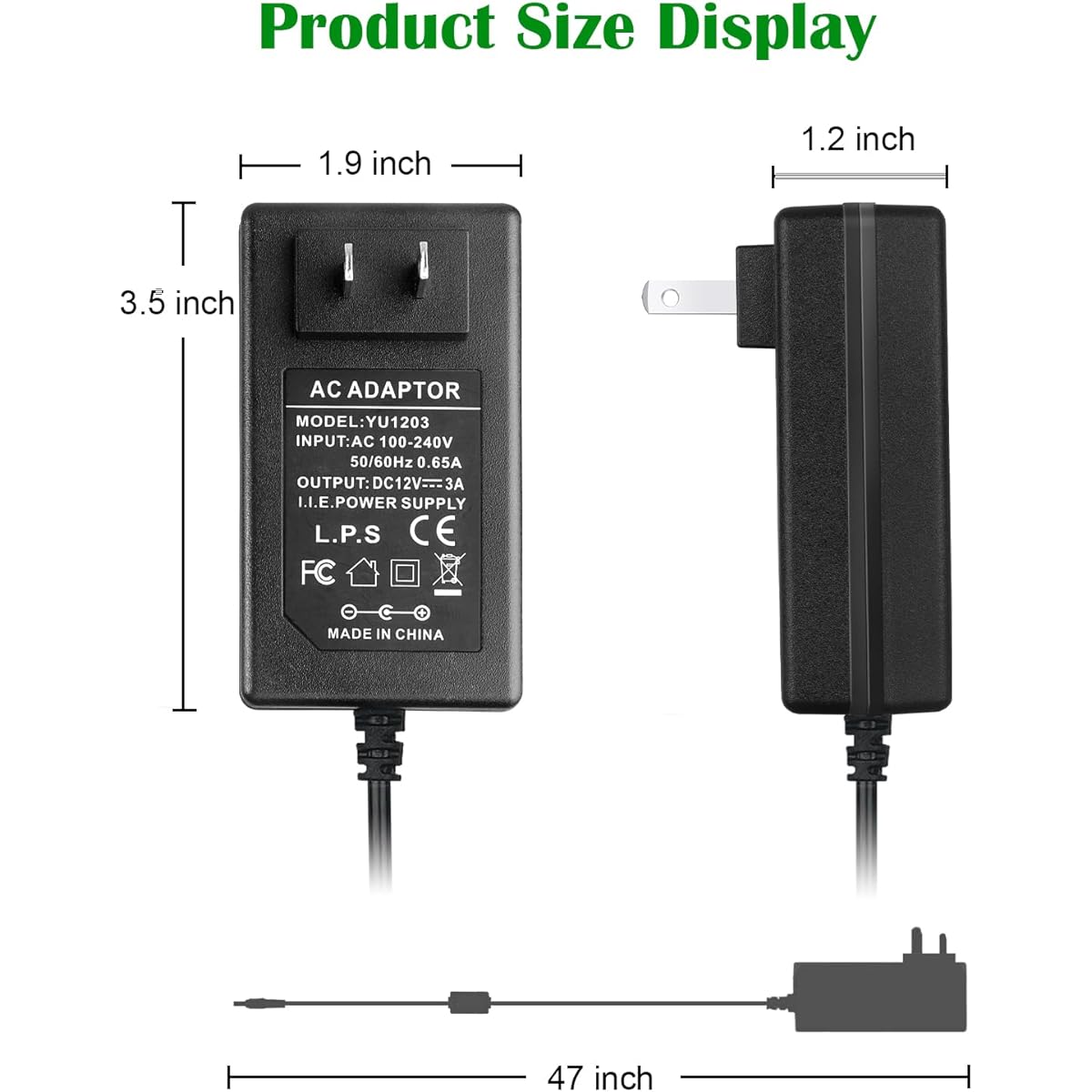 LeTaoXing AC 100-240V to DC 12V 36W Adapter Transformer 12V/3A 8CH Splitter Bundle Cord for Security Camera Surveillance System 12V 3A 8CH 8 Way Power Splitter Cable