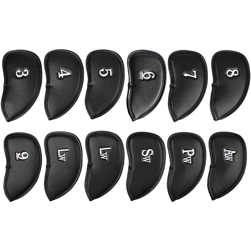 Andux Synthetic Leather Golf Club Iron Head Cover Set Black x12 Mt/pu