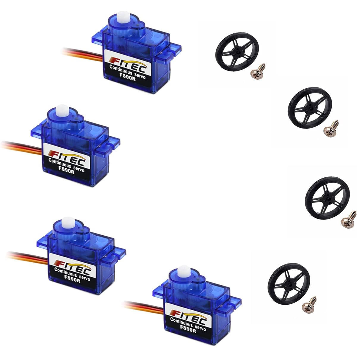 FEETECH 4 Pack 90R 9g Servo with Wheels Digital Servo Motor 360 Degree Continuous Servo