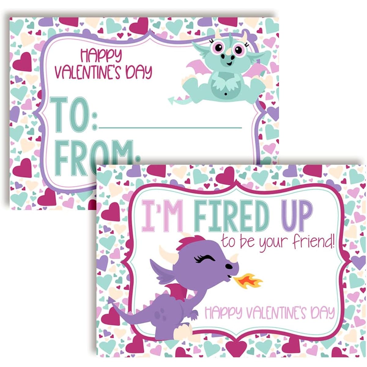 Amanda Creation Fired Up Dragon Themed Valentine's Day Exchange Cards for Kids to Give to Friends and Classmates - 30 3.5" x 5" Fill-in Cards (No Envelopes)