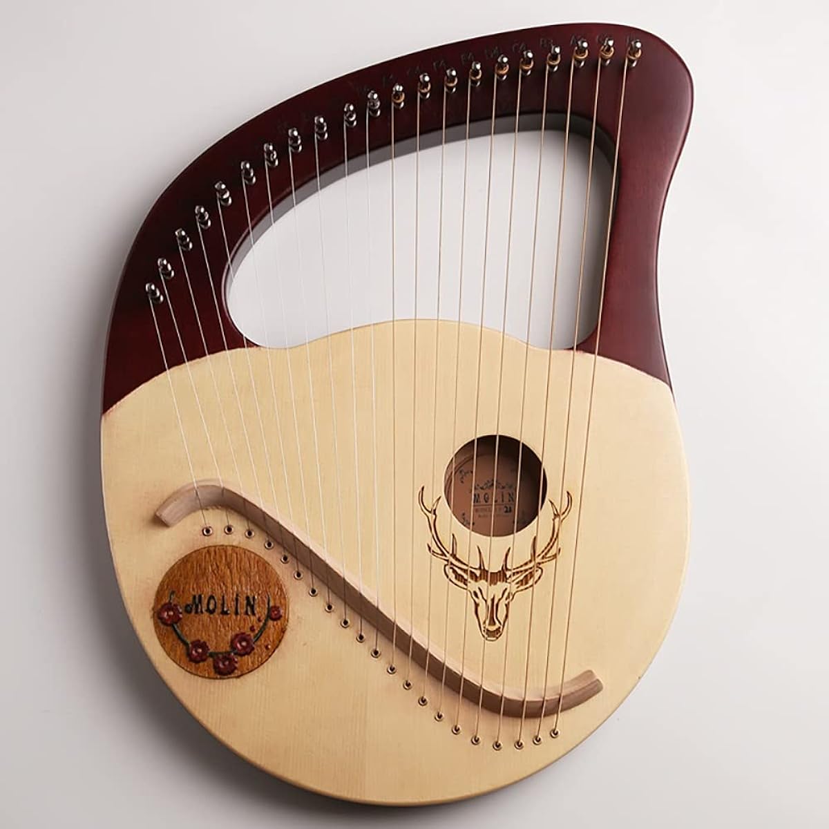 WowZza Stringed Lyre, Mahogany Lyre with Durable Gig Bag and Tuning Wrench, Musical Instrument for Adults/Kids/Purple-Red