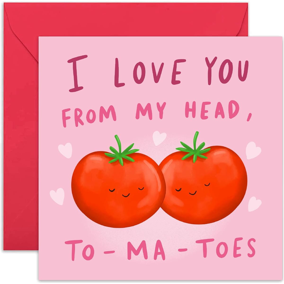 Old English Co. Cute Anniversary Card for Husband or Wife 'Love You From My Head Tomatoes' Funny Valentine's Day Card for Boyfriend Girlfriend | Blank Inside Envelope Included